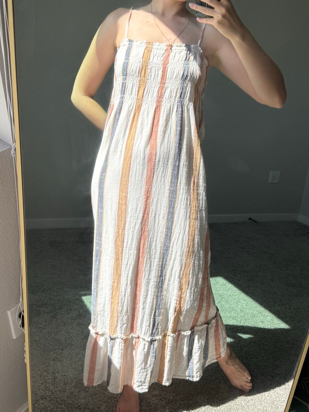 O’Neill Cotton Gauze Maxi Dress Women’s M Beach Coastal Stripe Sundress Boho